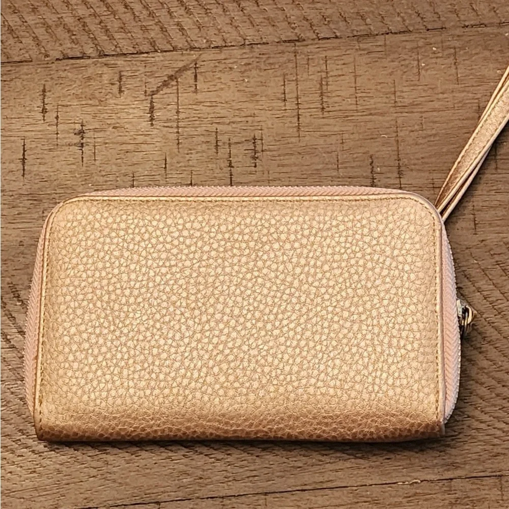 Adrienne Vittadini gold Wristlet Clutch Bag Zip Pouch